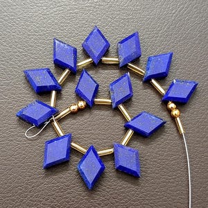 Awesome 13 pc 100% Natural Gemstone faceted Briolette lapis lazuli Drilled shape Rhombus Jewelery size 15X10 mm aprox Z-1184