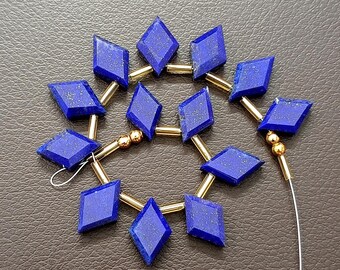 Geweldige 13-delige 100% natuurlijke edelsteen gefacetteerd briolette lapis lazuli geboorde vorm ruit sieraden maat 15 x 10 mm, ca. Z-1184