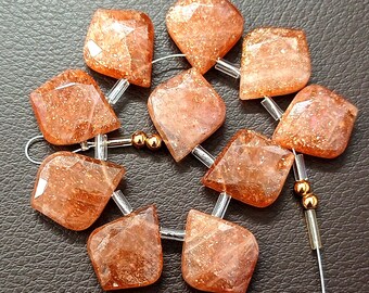 Awesome 10 pc 100% Natural Gemstone Faceted Briolette Sunstone drilled Shape Leaf  jewelery  Size 18x15 mm Suited For Necklace aproxx Z-846