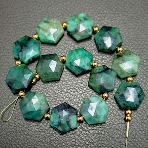 Awesome 13 pc 100% Natural Gemstone faceted briolette emerald  drilled shape Hexagon jewelry size 13 x13 to 12x12 mm aproxx Z-792