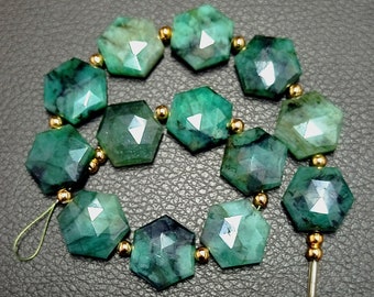 Awesome 13 pc 100% Natural Gemstone faceted briolette emerald  drilled shape Hexagon jewelry size 13 x13 to 12x12 mm aproxx Z-792