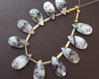 11 stuks A-kwaliteit natuurlijke edelsteen gefacetteerd DENDRITE OPAAL dirrlled briolette peervorm Geschikt voor ketting, sieraden maat 17,50 x 9 mm Z-89