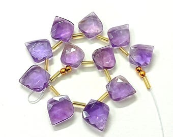 Awesome 10 pc 100% Natural Gemstone Faceted briolette Amethyst quartz  Drilled shape Leaf Jewelery size 15X13 to 14x12 mm aprox Z-1223