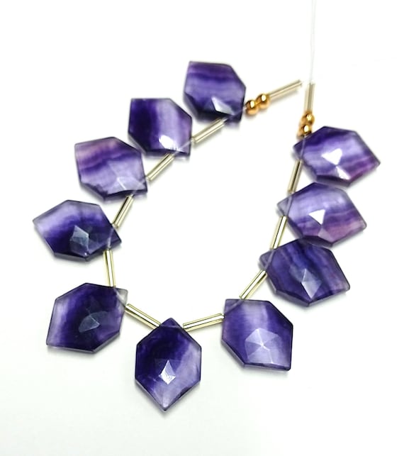 Awesome 10 Pc 100% Natural gemstone Faceted briolette Fluorite drilled Shape Fancy Hexagon Jewelry size 13X19 mm approxx Z-382