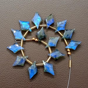 Awesome 14 pc 100% Natural Gemstone Faceted Briolette labradorite Drilled shape Rhombus carving Jewelery size 18X11 to 17x10 mm aprox Z-1244