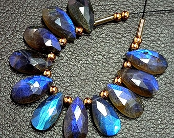Awesome 11 pc 100% Natural gemstone Faceted briolette Labradorite drilled shape pear Jewelery size 15X8 mm Approxx Z-491