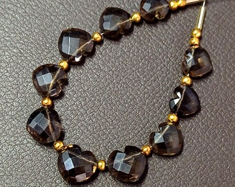Awesome 10 pc 100% Natural Gemstone Faceted briolette Smoky quartz puff Heart drilled beads jewelery size 11X11 TO 9X9 mm aproxx Z-148
