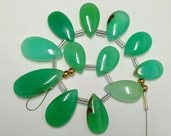 Awesome 12 pc 100% natural gemstone Smooth briolette Chrysoprase Drilled Shape Pear Jewelery size 23 X10 to 13 x 9 mm aproxx  Z-789