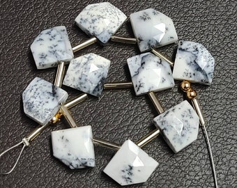 10 piezas de piedras preciosas 100 % naturales facetadas de ópalo dendrita, piedras preciosas briolette en forma de hacha, tamaño de la joyería de ópalo dendrita de 15 x 12 a 15 x 11 mm A-84