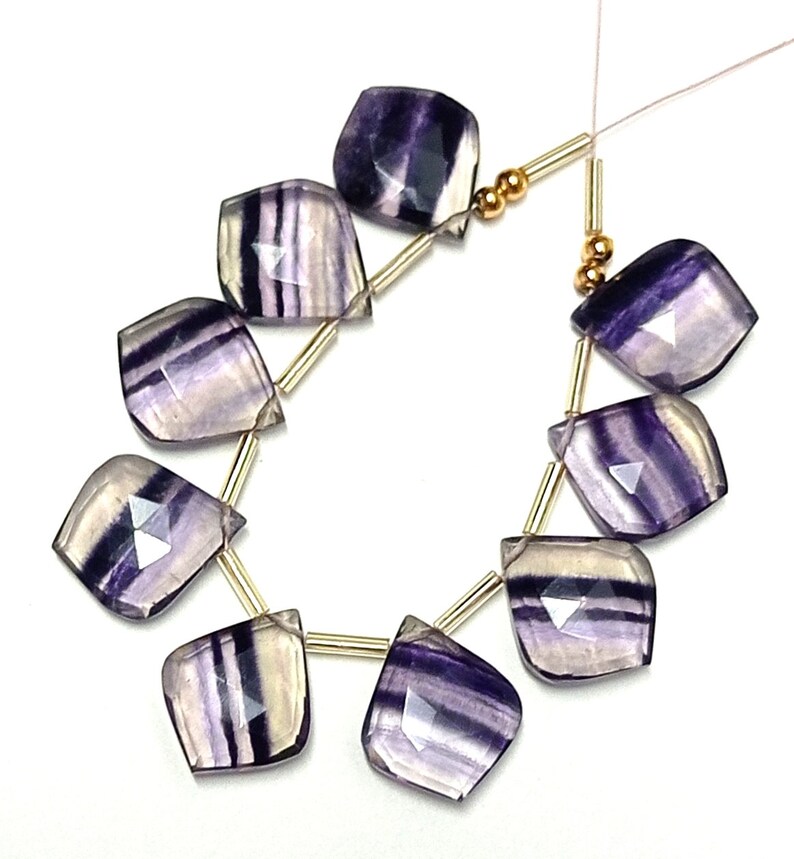 Awesome 9 Pc Natural 100% Faceted briolette Fluorite Gemstone Shape Leaf drilled Jewellery size 15X18 mm approx suiteble For Necklace Z-567 image 2