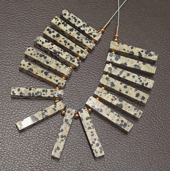 Awesome 16 Pc Natural 100% Smooth briolette Dalmation Jasper Gemstone  Shape Cuboid drilled Jewelry size 32X6 to32x5 mm Approx Z-595