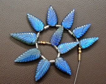 Awesome 11 pc 100% Natural Gemstone Smooth Briolette labradorite  Drilled shape Leaf Carvin Jewelery size 28X13 to22x10 mm aprox Z-1002