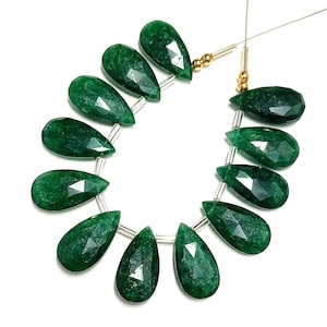Awesome 12 pc 100%  Natural Gemstone Faceted  Briollete Green Aventurine Drilled Shape Pear Jewelery Size 20x10 MM Aproxx Z-651