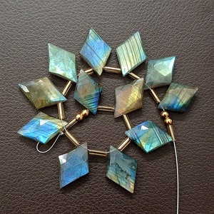 Awesome 11 pc 100% Natural Gemstone Faceted Briolette Linig labradorite Drilled shape Rhombus Jewelery size 20X13 to 19x13 mm aprox Z-1151