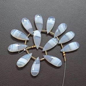 Awesome 13 pc 100% Natural Gemstone faceted briolette  Chalcedony Drilled shape Pear Jewelery size 20x10 mm aproxx Z-1272