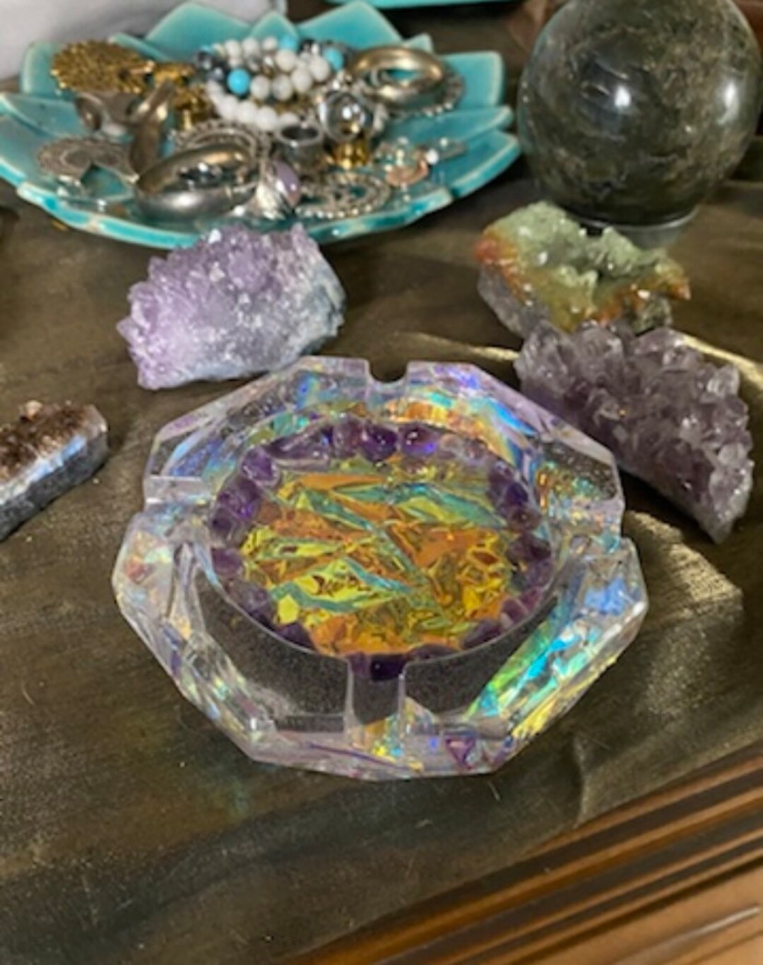 Cosmic Iridescent Amethyst Ashtray Etsy
