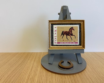 Bay Arab horse stamp ornament with easel, base and gift wrap included