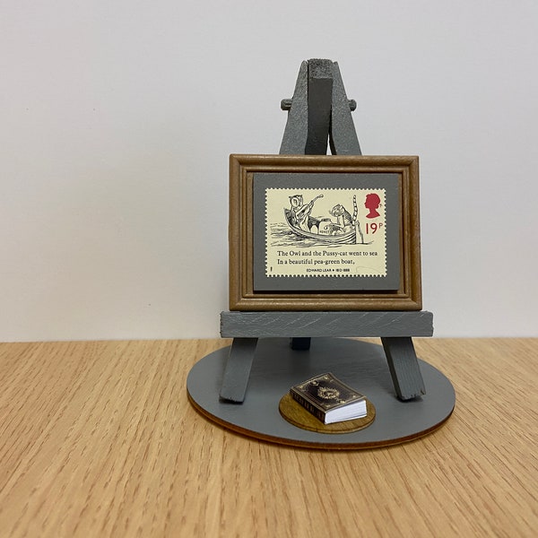 Edward Lear stamp ornament - Framed new 1988 stamp of the Owl and the pussycat with grey easel, base & gift wrap. Childrens verse literature