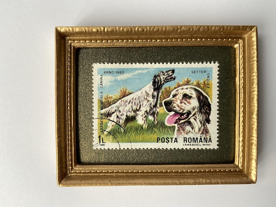 English Setter dog stamp ornament with easel, base and gift wrap included