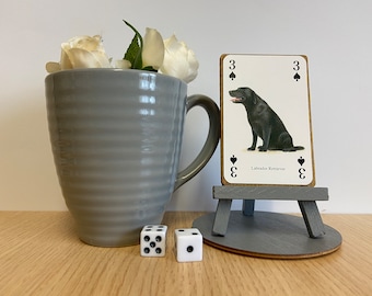 Black labrador dog ornament - 1997 new playing card of a Black Lab with a wooden easel, base & gift wrap incl. Unique vintage dog lab gift