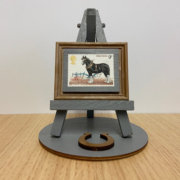 Shire Horse stamp ornament - Framed new 1978 postage stamp of a Shire horse with a grey easel, base & gift wrap included.  Shire Horse gift