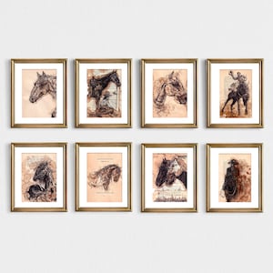 Stampe di schizzi di cavalli d'epoca, arte equina occidentale (download digitale)