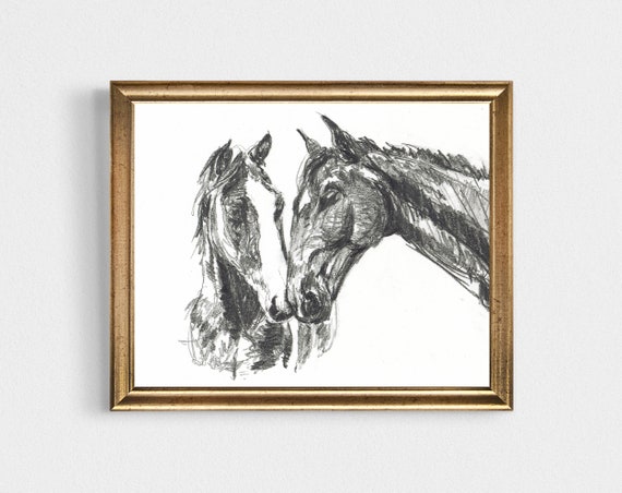 鉛筆による馬のスケッチ、オリジナルアート、8.5x11 - Etsy 日本