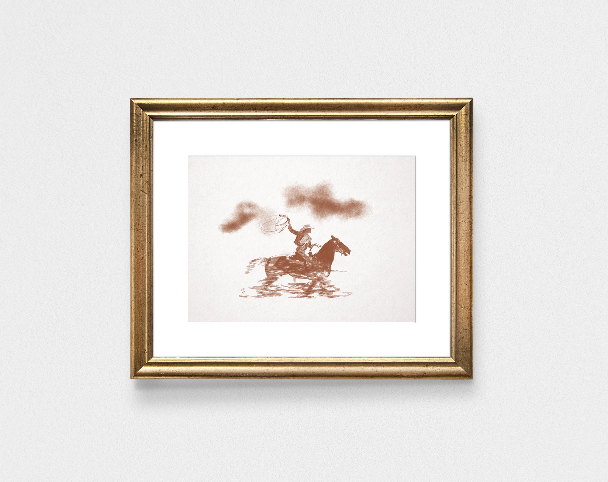Cowgirl Riding Cowgirl Drawing Cowgirl Art Print Western Wall Art