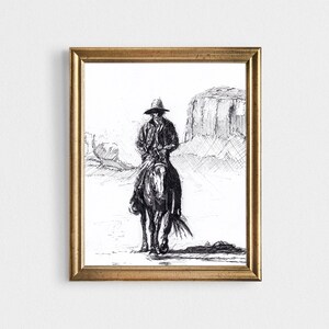 Cowboy Drawing Limited Edition Print, Western Drawing, Cowboy Art Print, Horse Drawing, Horse Sketch, Cowboy Painting, Cowboy Wall Art