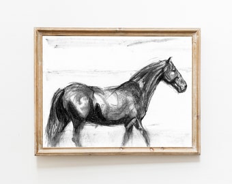 HORSE Drawing/Horse Charcoal Drawing/Equine Art/Original Horse Drawing/Horse Wall Decor