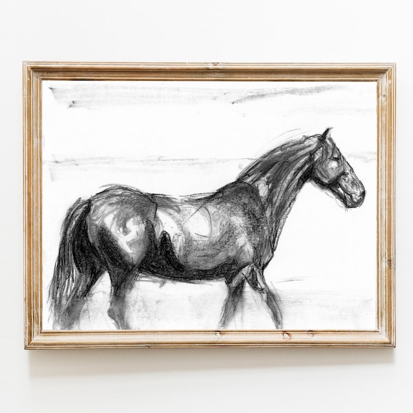 CHEVAL dessin/cheval dessin au fusain/Art équin/Original cheval dessin/cheval décoration murale