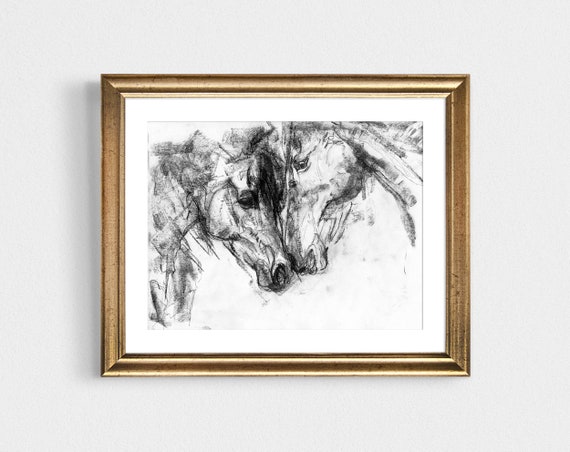 Stallion Charcoal Art Print, Equine Wall Decor