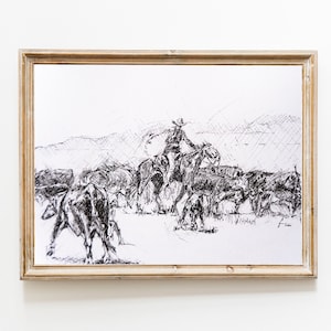 Cowboy Drawing Limited Edition Print, Western Drawing, Cowboy Art Print, Horse Drawing, Horse Sketch, Cowboy Painting, Cowboy Wall Art