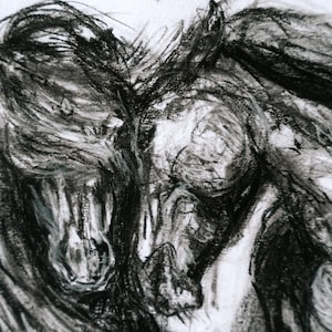 Stampa artistica di cavallo a carboncino, disegno equino in edizione limitata (8,5 x 11 pollici)