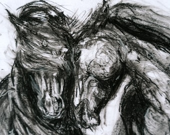 Charcoal Horse Art Print, Limited Edition Equine Drawing (8.5 X 11 in)