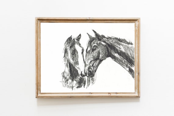 鉛筆による馬のスケッチ、オリジナルアート、8.5x11 - Etsy 日本