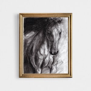 Stampa a carboncino di un cavallo, arte murale equina, edizione limitata