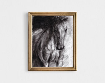 Horse Charcoal Drawing Print, Equine Wall Art, Limited Edition
