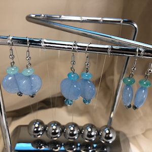 Inexpensive Natural Aquamarine Round Stone Earrings with Glass Beads Accents