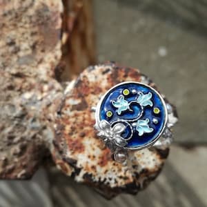 Sterling Silver, Ring, Jewelry, Handmade, Handcrafted, Cloisonné Enamel, Unique Cloisonne Enamel Ring, Ring with turquoise stone