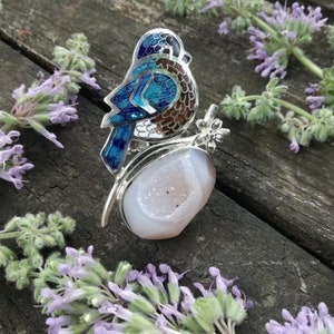 Unique Enamel Ring,  gift for her ,Modern design, Handmade Jewelry, Author’s work, Cloisonne Enamel, Sterling Silver Ring, gift for mom