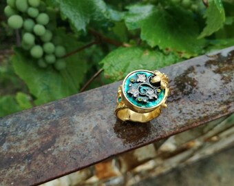Sterling Silver, Ring, Jewelry, Handmade, Handcrafted, Cloisonné Enamel, Unique Cloisonne Enamel Ring, Ring with turquoise stone