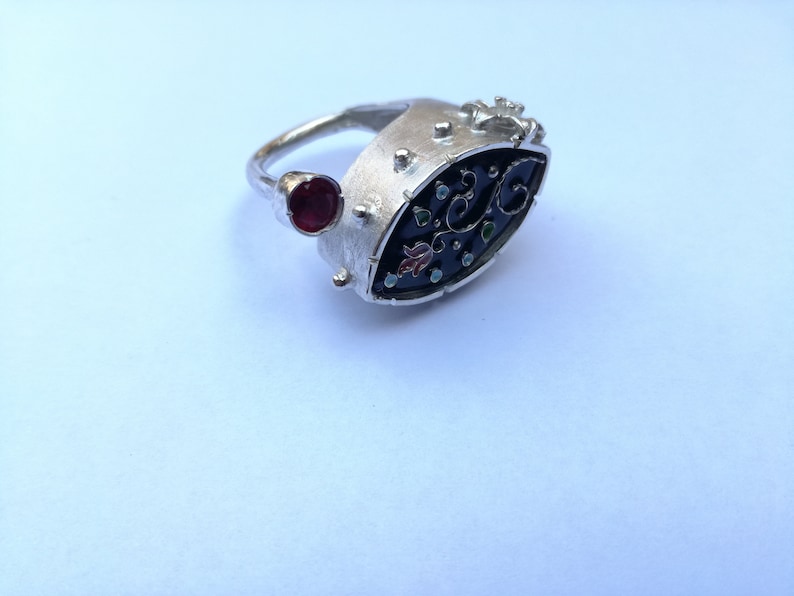 Best Gift Handmade Jewelry Sterling Silver Ring Modern design Cloisonne Enamel Sterling Silver Author\u2019s work