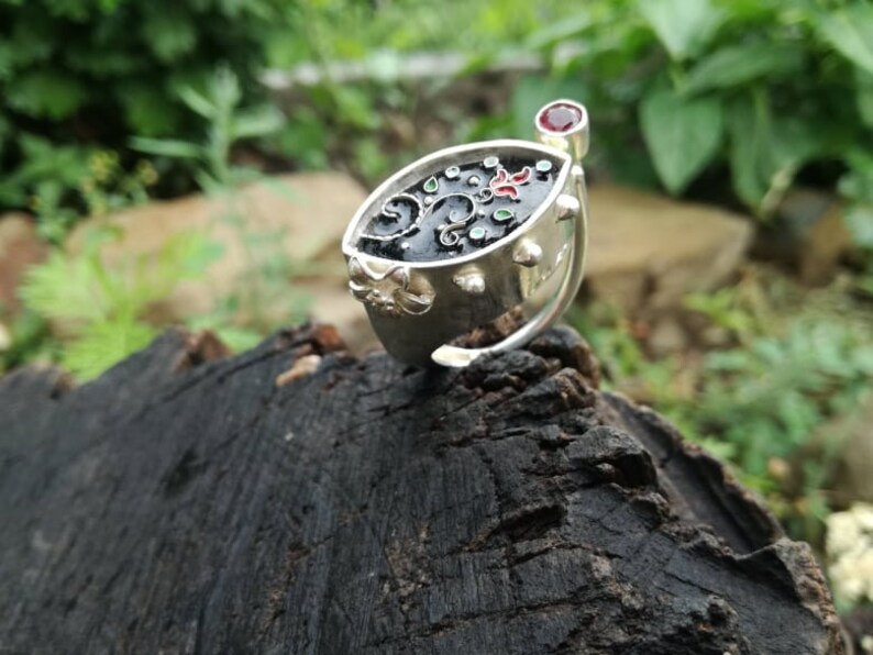 Best Gift Handmade Jewelry Sterling Silver Ring Modern design Cloisonne Enamel Sterling Silver Author\u2019s work