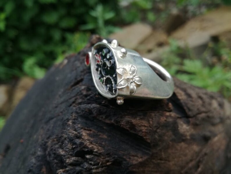 Best Gift Handmade Jewelry Sterling Silver Ring Modern design Cloisonne Enamel Sterling Silver Author\u2019s work