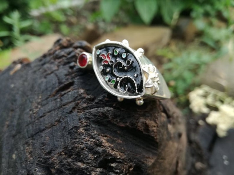 Best Gift Handmade Jewelry Sterling Silver Ring Modern design Cloisonne Enamel Sterling Silver Author\u2019s work