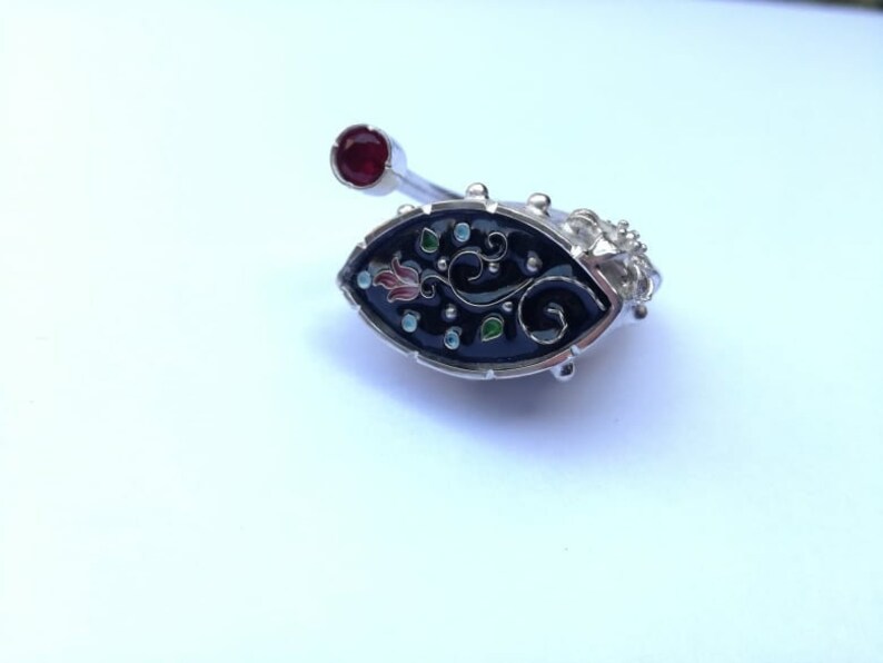 Best Gift Handmade Jewelry Sterling Silver Ring Modern design Cloisonne Enamel Sterling Silver Author\u2019s work