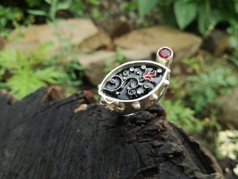 Best Gift Handmade Jewelry Sterling Silver Ring Modern design Cloisonne Enamel Sterling Silver Author\u2019s work