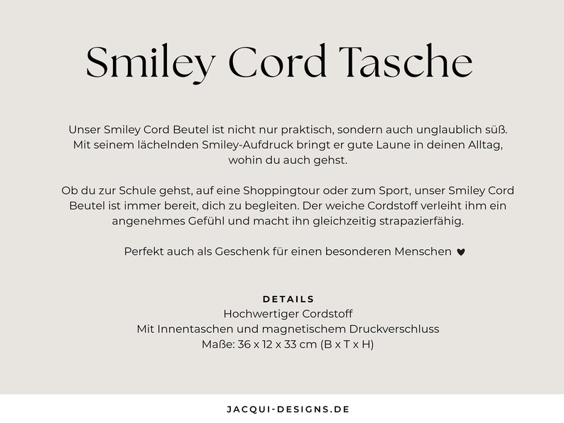 Smiley Cord Tasche Bild 4