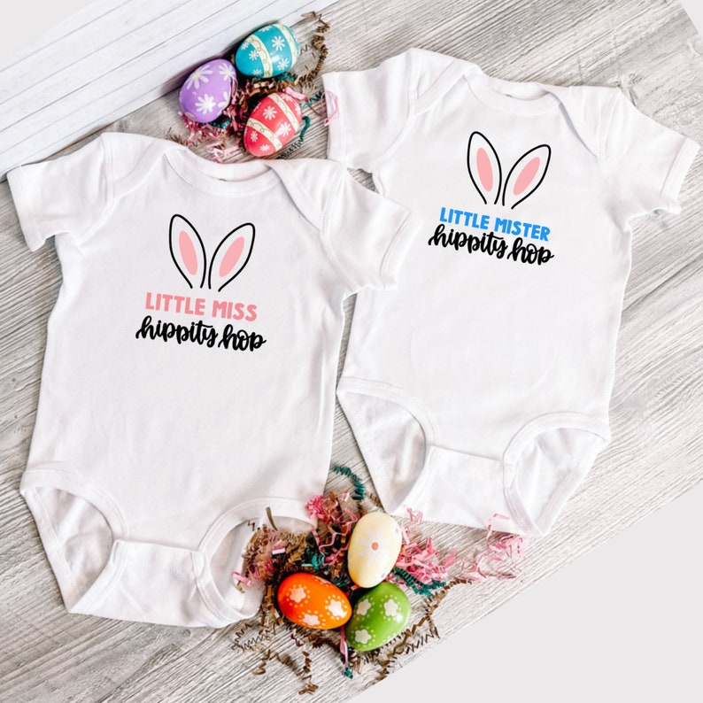 Easter Infant Bodysuit for Boy and Girl Little Miss Hippity Hop Baby Bodysuit Little Mister Hippity Hop Baby Bodysuit